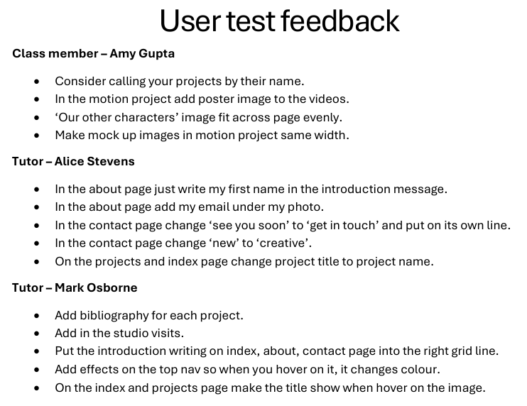 Feedback from user test